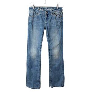 Harley-Davidson Womens Blue Denim Bootcut Jeans Skull Low-Rise 6 Tall